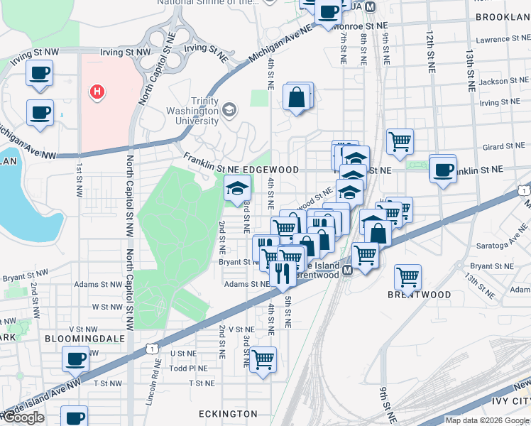 map of restaurants, bars, coffee shops, grocery stores, and more near 101 Independence Avenue Southeast in Washington