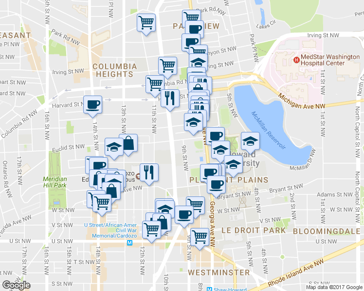 map of restaurants, bars, coffee shops, grocery stores, and more near 101 Independence Avenue Southeast in Washington