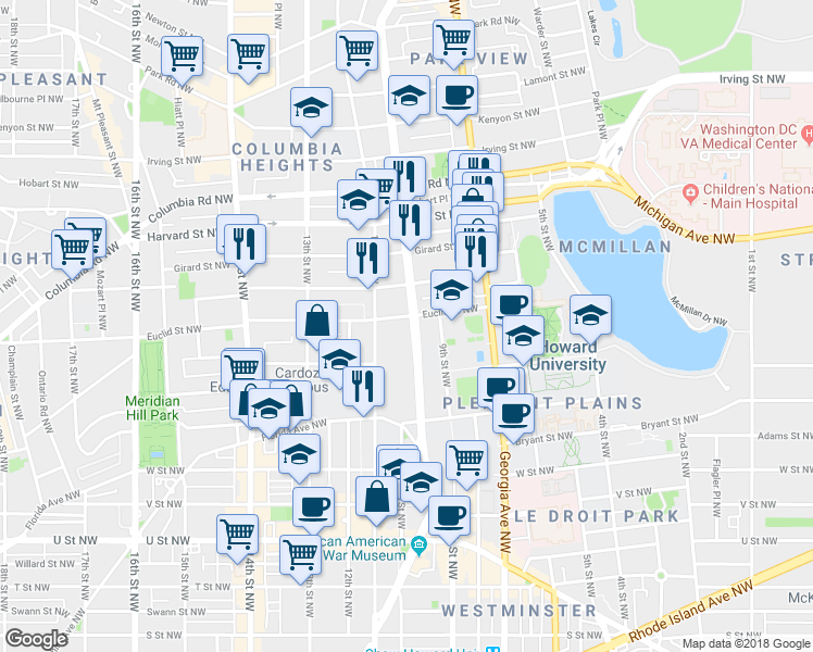 map of restaurants, bars, coffee shops, grocery stores, and more near 101 Independence Avenue Southeast in Washington