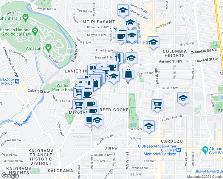 map of restaurants, bars, coffee shops, grocery stores, and more near 101 Independence Avenue Southeast in Washington