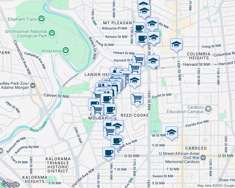 map of restaurants, bars, coffee shops, grocery stores, and more near 101 Independence Avenue Southeast in Washington