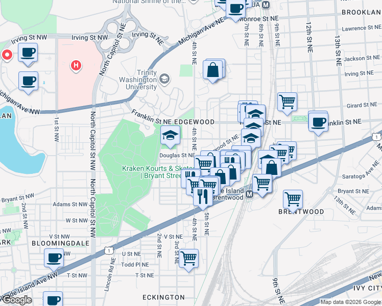 map of restaurants, bars, coffee shops, grocery stores, and more near 101 Independence Avenue Southeast in Washington