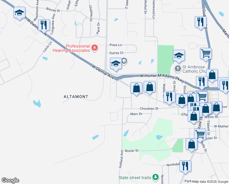 map of restaurants, bars, coffee shops, grocery stores, and more near 2815 Ridgedale Drive in Godfrey