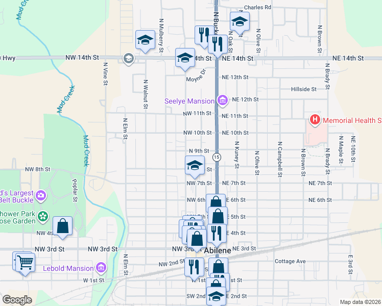 map of restaurants, bars, coffee shops, grocery stores, and more near 813 North Cedar Street in Abilene