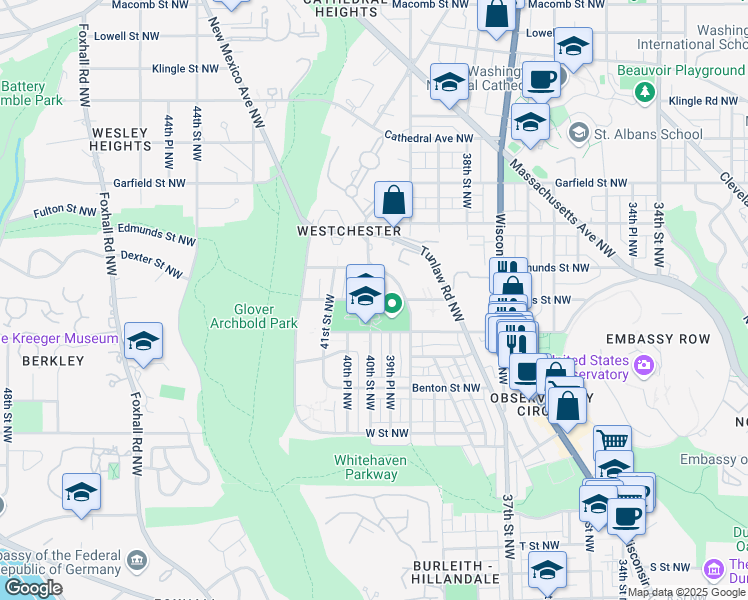 map of restaurants, bars, coffee shops, grocery stores, and more near Davis Place Northwest in Washington