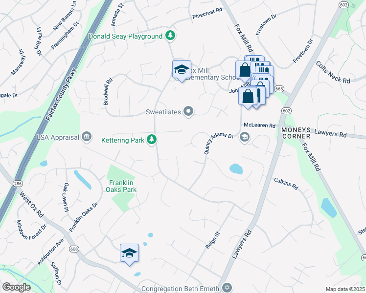 map of restaurants, bars, coffee shops, grocery stores, and more near 12572 Quincy Adams Court in Herndon