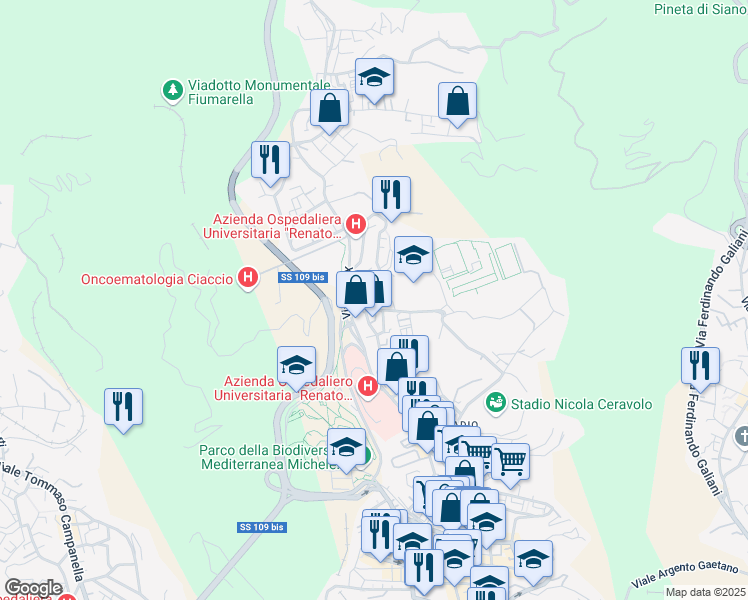 map of restaurants, bars, coffee shops, grocery stores, and more near 28 Via Madonna dei Cieli in Catanzaro