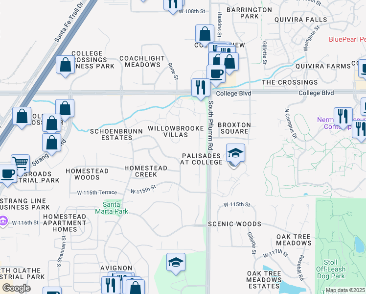 map of restaurants, bars, coffee shops, grocery stores, and more near 11275 Summit Street in Lenexa