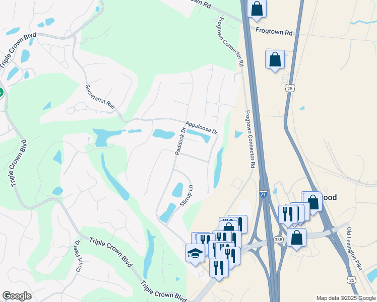 map of restaurants, bars, coffee shops, grocery stores, and more near 490 Mustang Drive in Walton