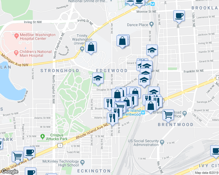 map of restaurants, bars, coffee shops, grocery stores, and more near 101 Independence Avenue Southeast in Washington