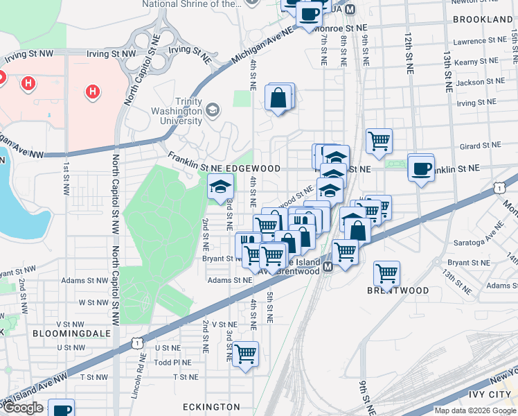 map of restaurants, bars, coffee shops, grocery stores, and more near 101 Independence Avenue Southeast in Washington