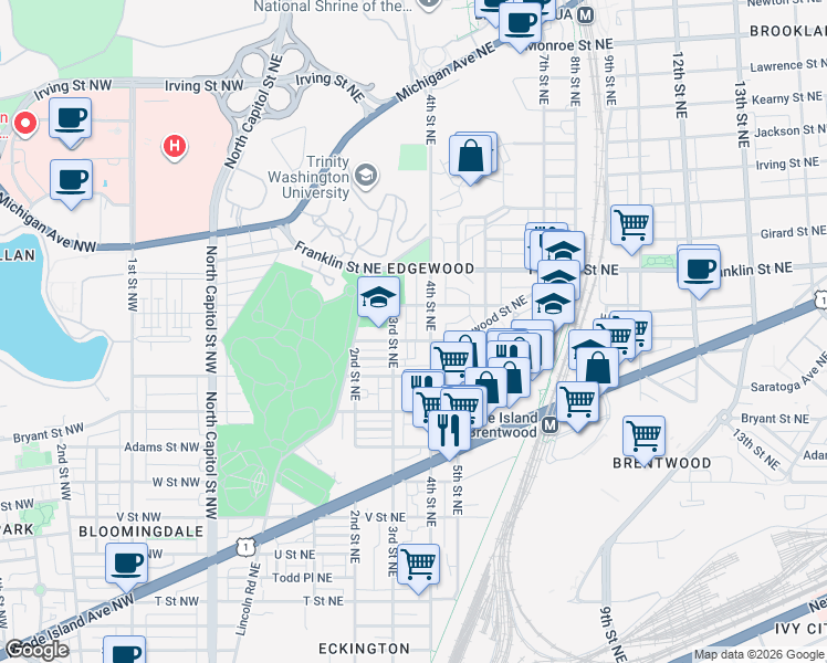 map of restaurants, bars, coffee shops, grocery stores, and more near 101 Independence Avenue Southeast in Washington