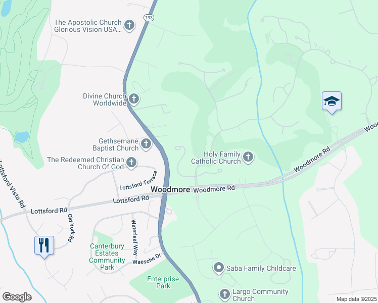 map of restaurants, bars, coffee shops, grocery stores, and more near 11722 Bishops Content Road in Bowie