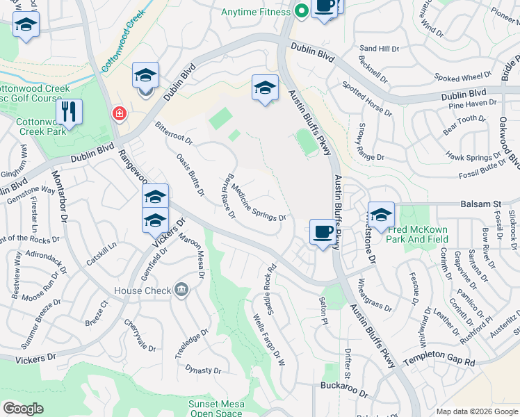 map of restaurants, bars, coffee shops, grocery stores, and more near 6384 Medicine Springs Drive in Colorado Springs
