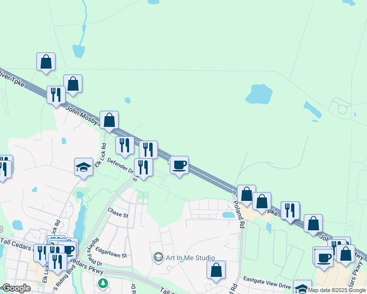 map of restaurants, bars, coffee shops, grocery stores, and more near 43360 John Mosby Highway in Chantilly