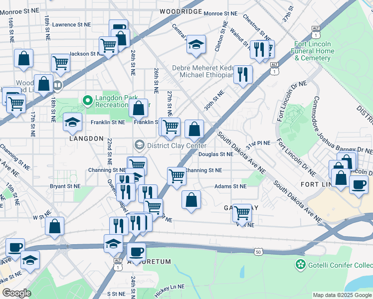 map of restaurants, bars, coffee shops, grocery stores, and more near 101 Independence Avenue Southeast in Washington