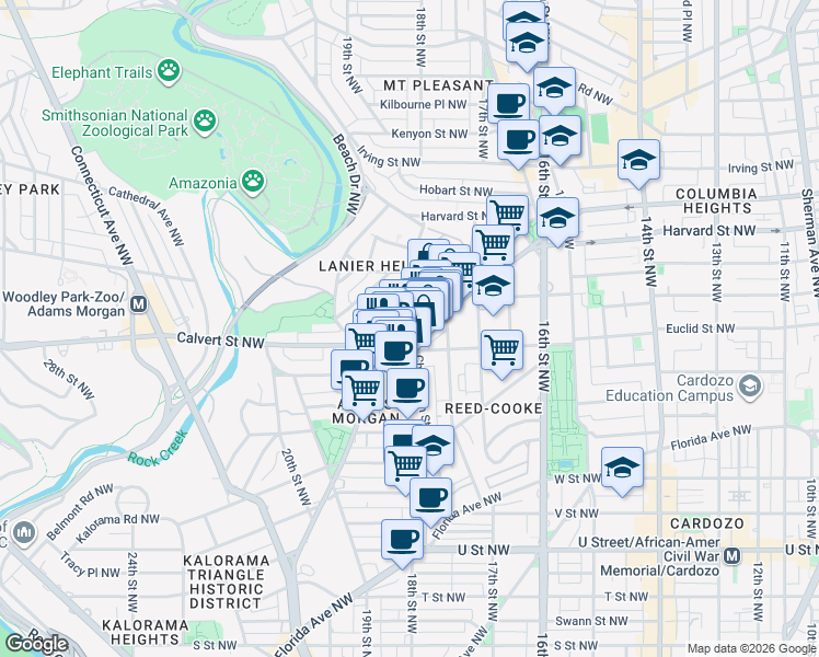 map of restaurants, bars, coffee shops, grocery stores, and more near 101 Independence Avenue Southeast in Washington