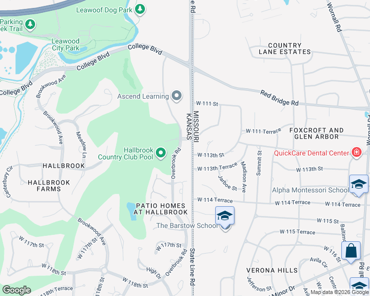 map of restaurants, bars, coffee shops, grocery stores, and more near 1212 West 113th Street in Kansas City