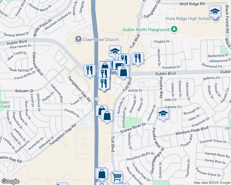 map of restaurants, bars, coffee shops, grocery stores, and more near in Colorado Springs