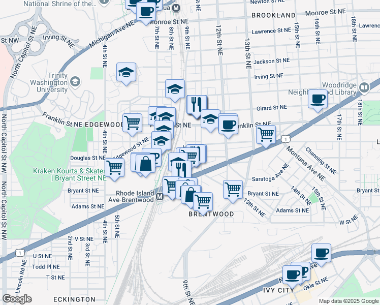 map of restaurants, bars, coffee shops, grocery stores, and more near 101 Independence Avenue Southeast in Washington