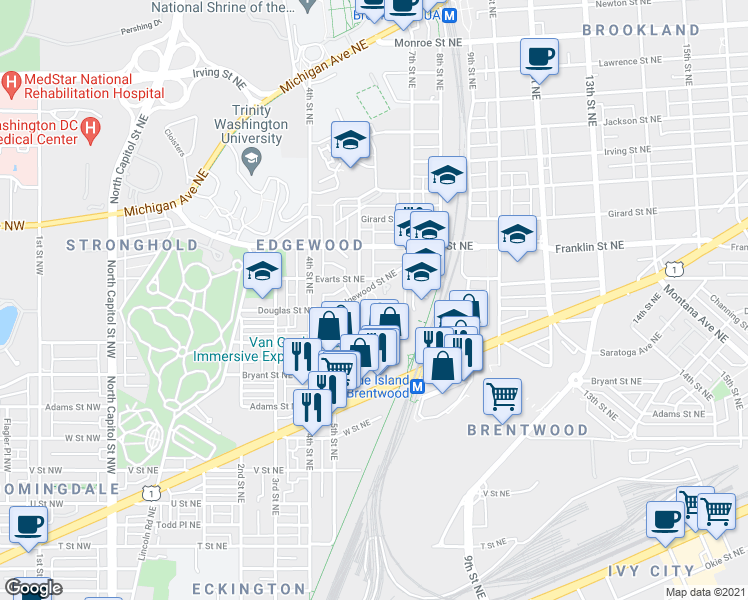 map of restaurants, bars, coffee shops, grocery stores, and more near 101 Independence Avenue Southeast in Washington