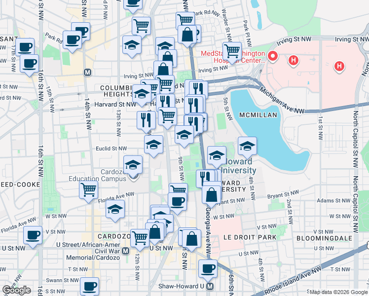 map of restaurants, bars, coffee shops, grocery stores, and more near 101 Independence Avenue Southeast in Washington