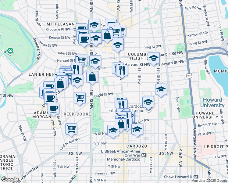 map of restaurants, bars, coffee shops, grocery stores, and more near 101 Independence Avenue Southeast in Washington