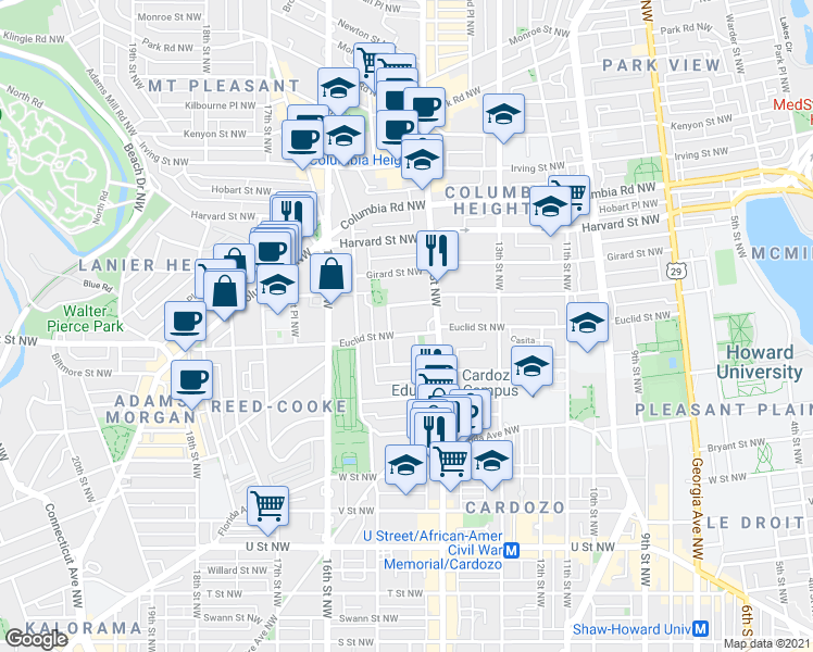 map of restaurants, bars, coffee shops, grocery stores, and more near 101 Independence Avenue Southeast in Washington