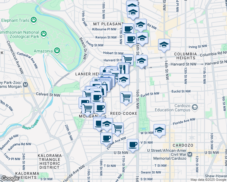 map of restaurants, bars, coffee shops, grocery stores, and more near 101 Independence Avenue Southeast in Washington