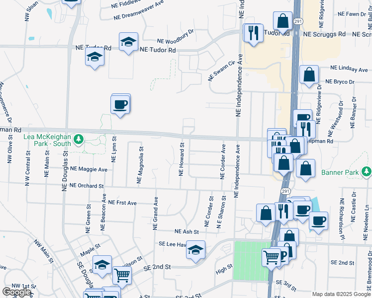 map of restaurants, bars, coffee shops, grocery stores, and more near 606 Northeast Florence Avenue in Lee's Summit