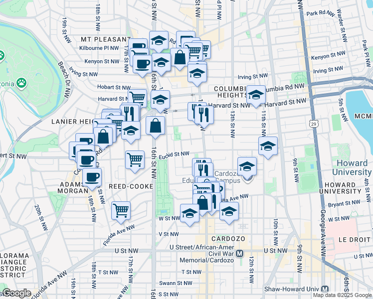 map of restaurants, bars, coffee shops, grocery stores, and more near 101 Independence Avenue Southeast in Washington