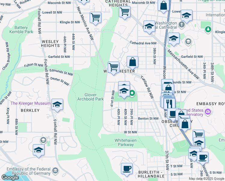 map of restaurants, bars, coffee shops, grocery stores, and more near 4101 Davis Place Northwest in Washington