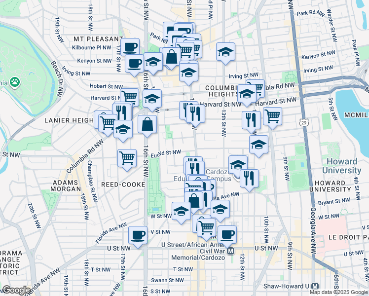 map of restaurants, bars, coffee shops, grocery stores, and more near 101 Independence Avenue Southeast in Washington
