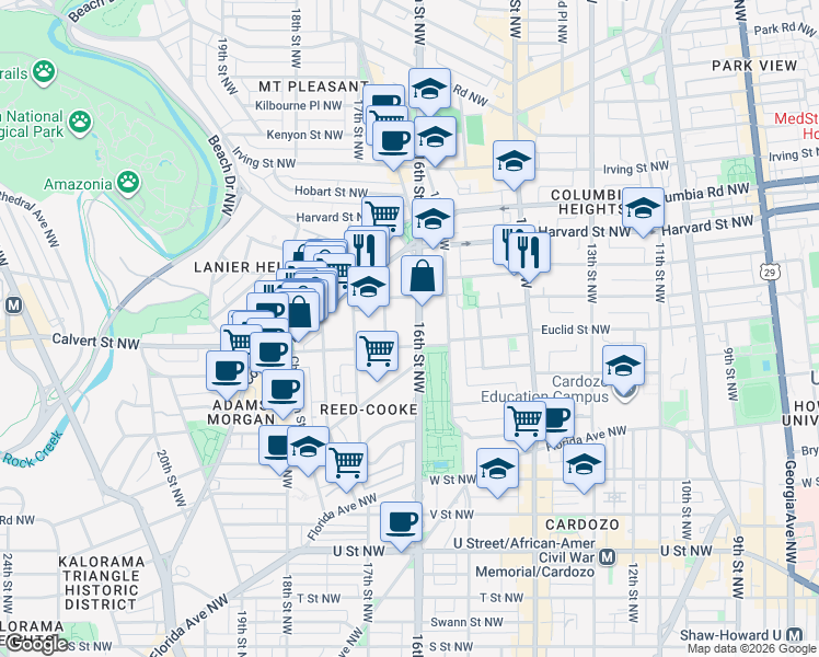 map of restaurants, bars, coffee shops, grocery stores, and more near 101 Independence Avenue Southeast in Washington