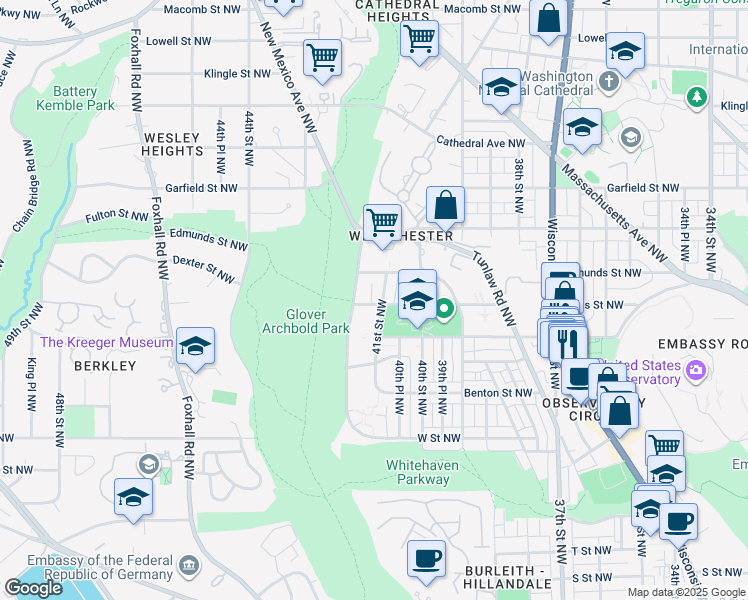 map of restaurants, bars, coffee shops, grocery stores, and more near 4103 Davis Place Northwest in Washington