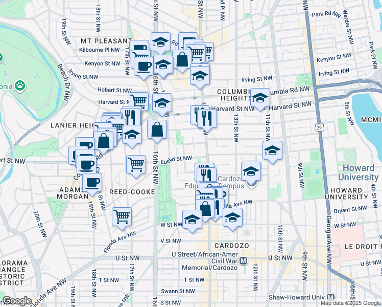 map of restaurants, bars, coffee shops, grocery stores, and more near 101 Independence Avenue Southeast in Washington