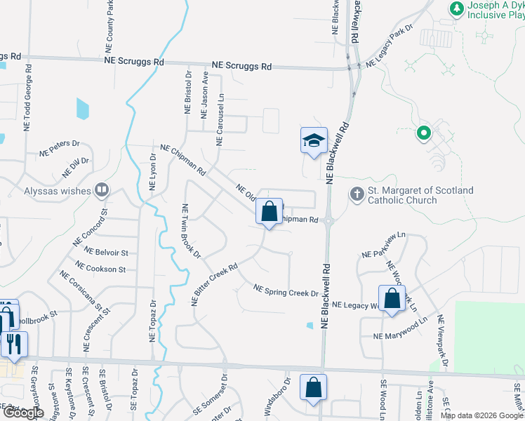 map of restaurants, bars, coffee shops, grocery stores, and more near 2432 Northeast Indian Circle in Lee's Summit