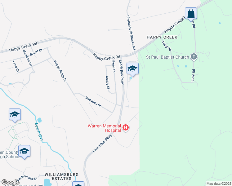 map of restaurants, bars, coffee shops, grocery stores, and more near 1130 Ewell Street in Front Royal