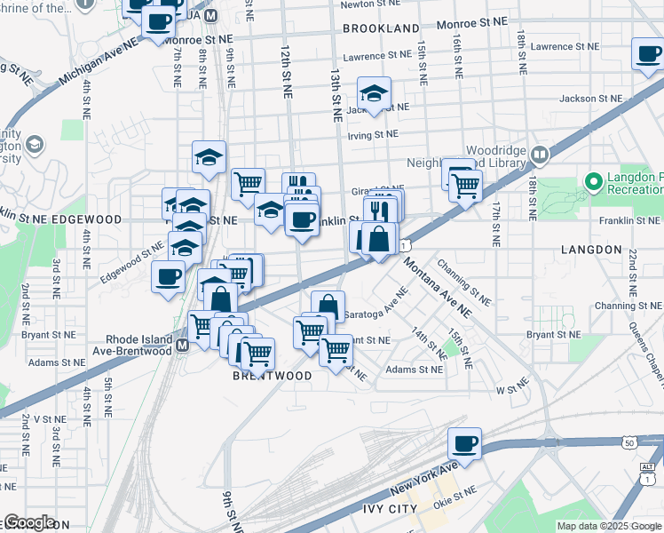 map of restaurants, bars, coffee shops, grocery stores, and more near 101 Independence Avenue Southeast in Washington