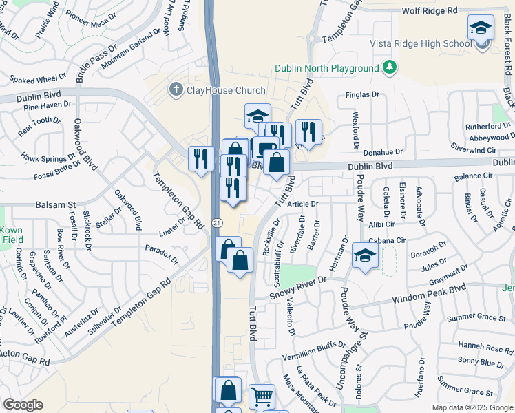 map of restaurants, bars, coffee shops, grocery stores, and more near in Colorado Springs