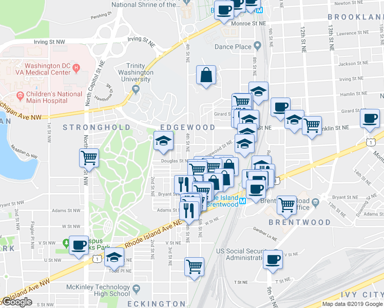 map of restaurants, bars, coffee shops, grocery stores, and more near 101 Independence Avenue Southeast in Washington