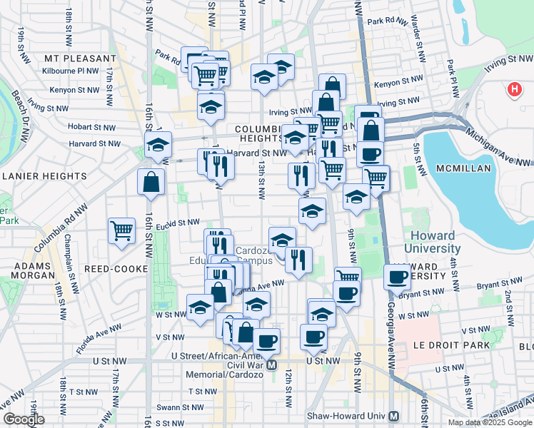 map of restaurants, bars, coffee shops, grocery stores, and more near 101 Independence Avenue Southeast in Washington