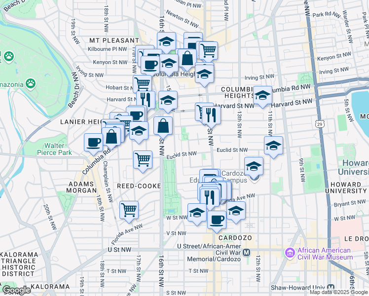 map of restaurants, bars, coffee shops, grocery stores, and more near 101 Independence Avenue Southeast in Washington