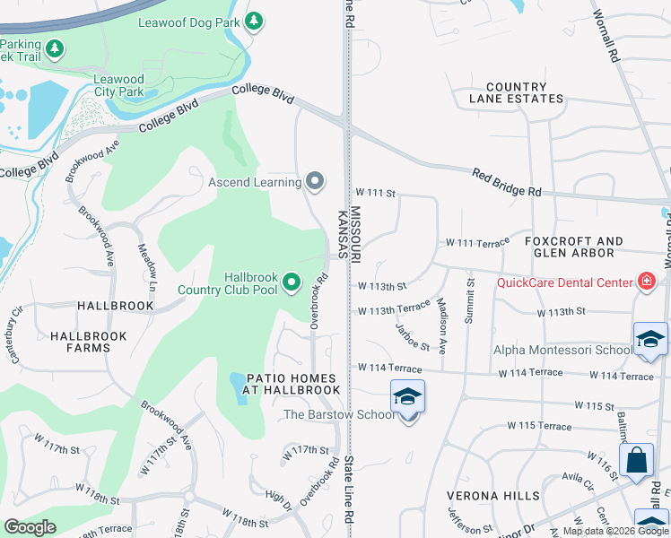 map of restaurants, bars, coffee shops, grocery stores, and more near 1212 West 113th Street in Kansas City
