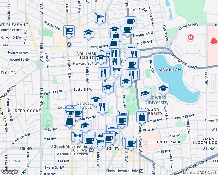 map of restaurants, bars, coffee shops, grocery stores, and more near 101 Independence Avenue Southeast in Washington