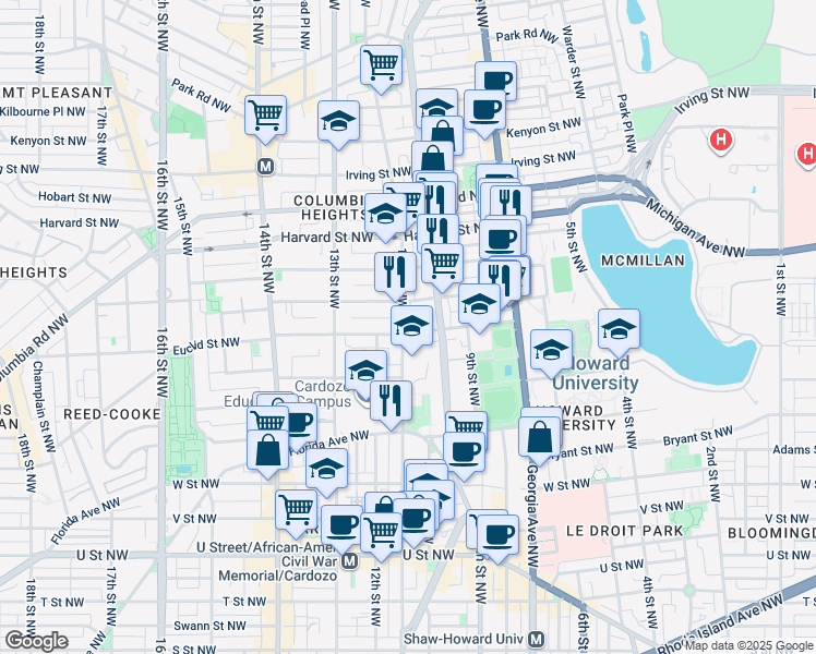 map of restaurants, bars, coffee shops, grocery stores, and more near 101 Independence Avenue Southeast in Washington