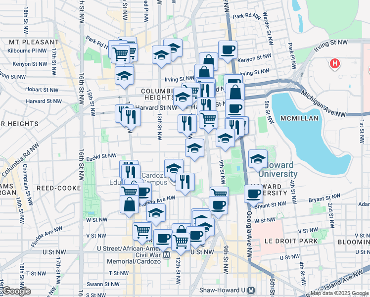 map of restaurants, bars, coffee shops, grocery stores, and more near 101 Independence Avenue Southeast in Washington