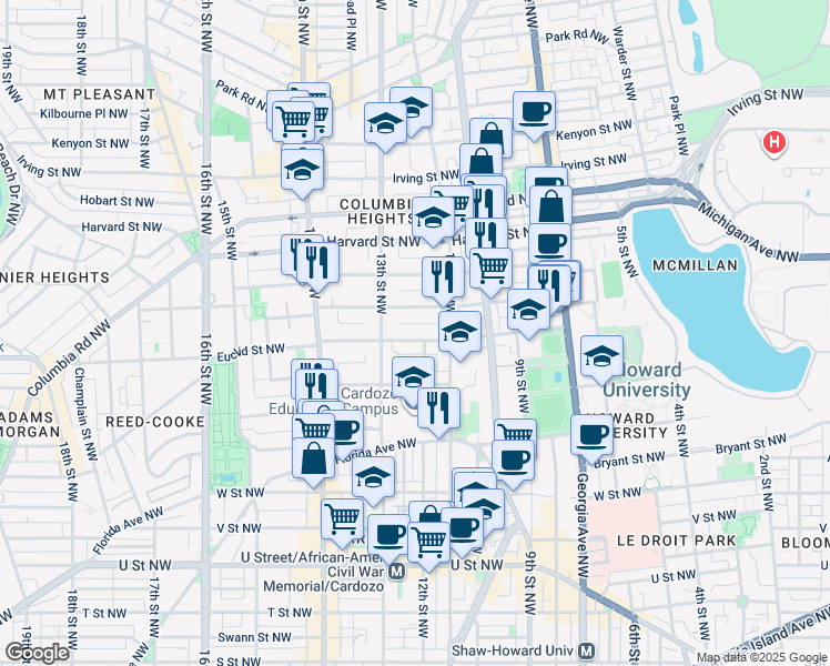 map of restaurants, bars, coffee shops, grocery stores, and more near 101 Independence Avenue Southeast in Washington
