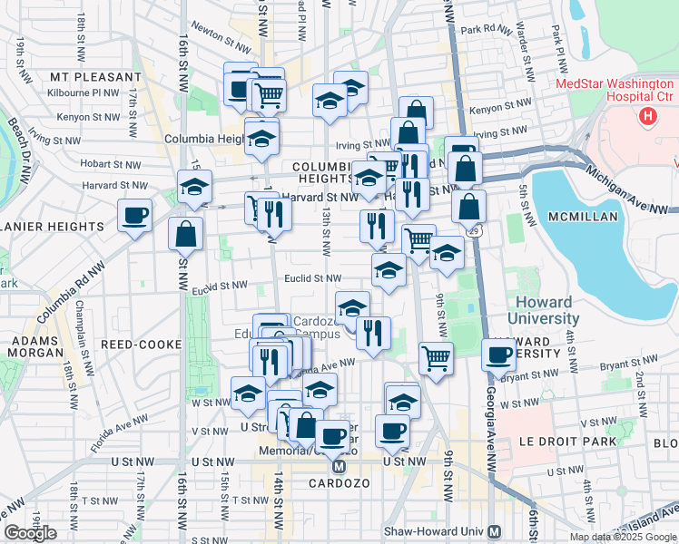 map of restaurants, bars, coffee shops, grocery stores, and more near 101 Independence Avenue Southeast in Washington