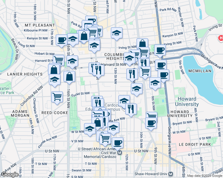 map of restaurants, bars, coffee shops, grocery stores, and more near 101 Independence Avenue Southeast in Washington